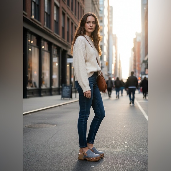 Sorel Grey Felt & Tan Leather Clog Sandals - Picture 2 of 9